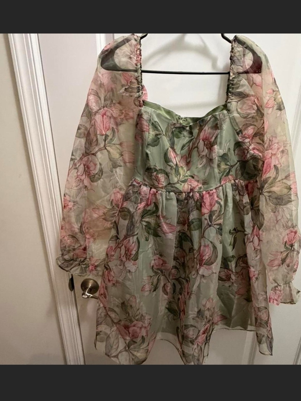 Fashion Nova Floral Chiffon Mini Dress - Green & Pink